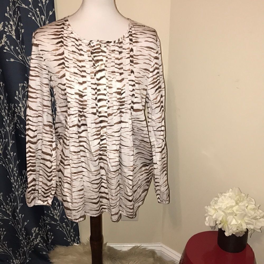 Persifor Zebra Striped Cotton Popover Tunic Top sz M Medium